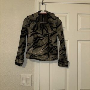 White House Black Market Black and Gray Zebra-Print Moto Jacket